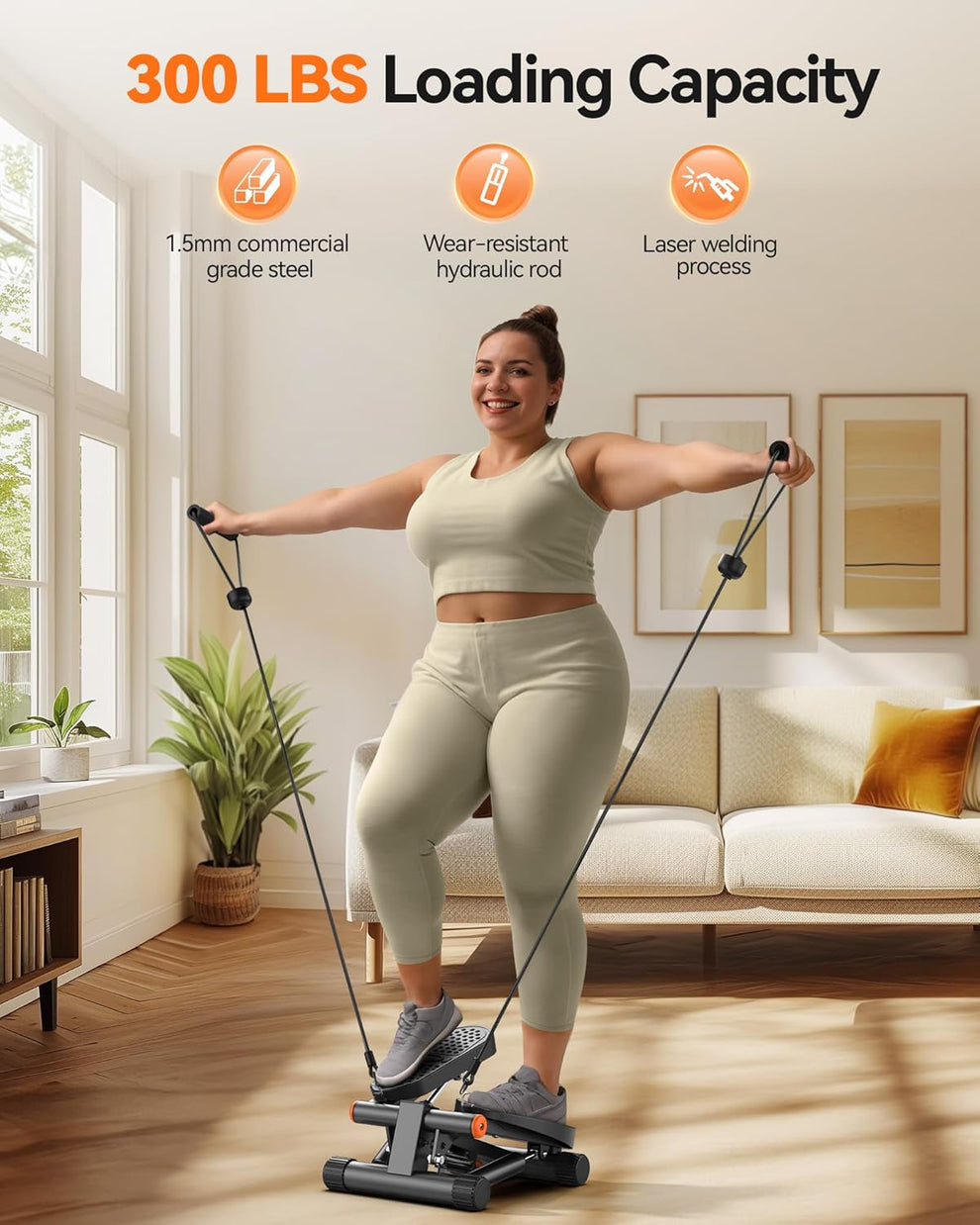 Mini Stair Stepper with Bands – 300LB Capacity, LCD Monitor, Home Workout Equipment