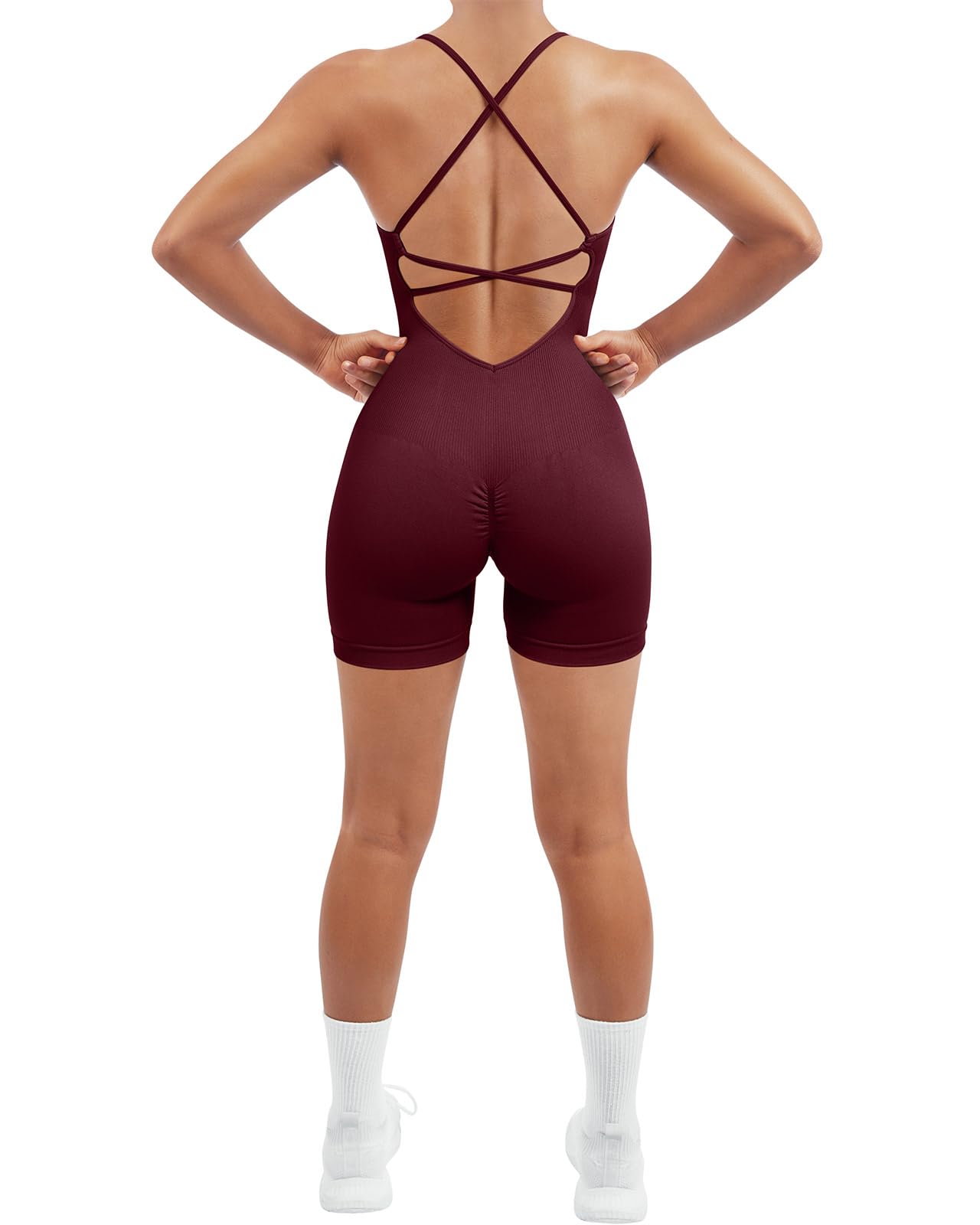 SUUKSESS Women Strappy Romper Seamless Jumpsuit Tummy Control Padded Sports Bra