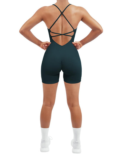 SUUKSESS Women Strappy Romper Seamless Jumpsuit Tummy Control Padded Sports Bra