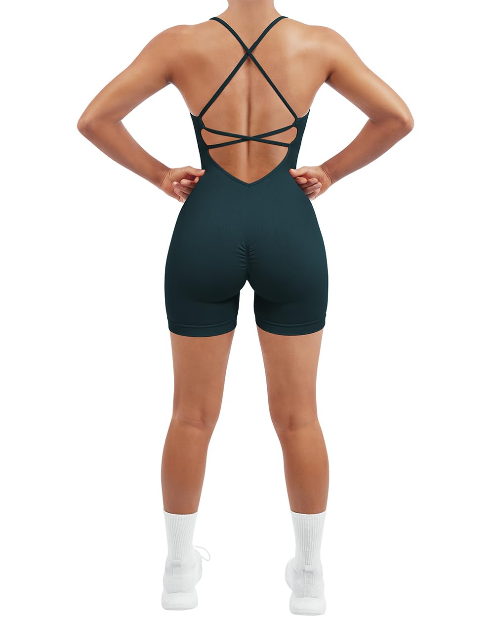 SUUKSESS Women Strappy Romper Seamless Jumpsuit Tummy Control Padded Sports Bra