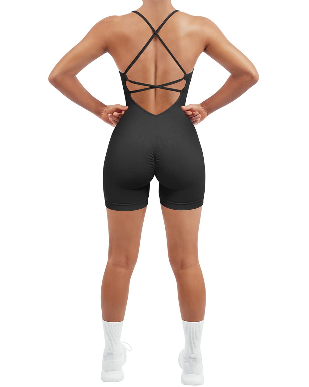 SUUKSESS Women Strappy Romper Seamless Jumpsuit Tummy Control Padded Sports Bra
