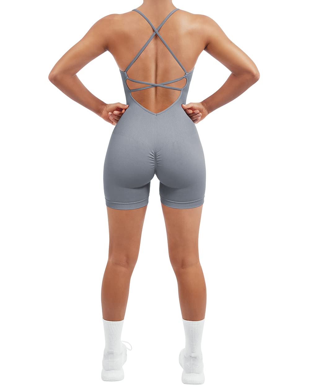 SUUKSESS Women Strappy Romper Seamless Jumpsuit Tummy Control Padded Sports Bra