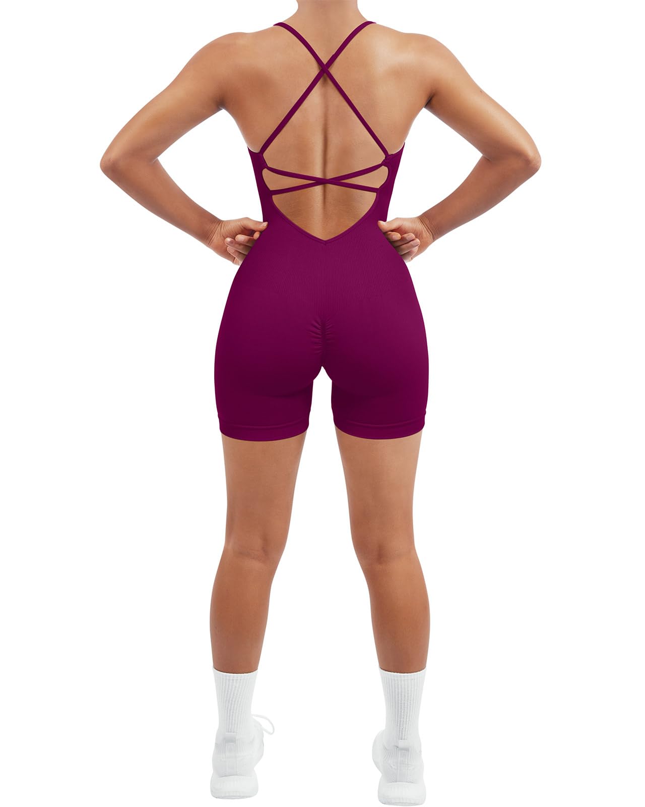 SUUKSESS Women Strappy Romper Seamless Jumpsuit Tummy Control Padded Sports Bra