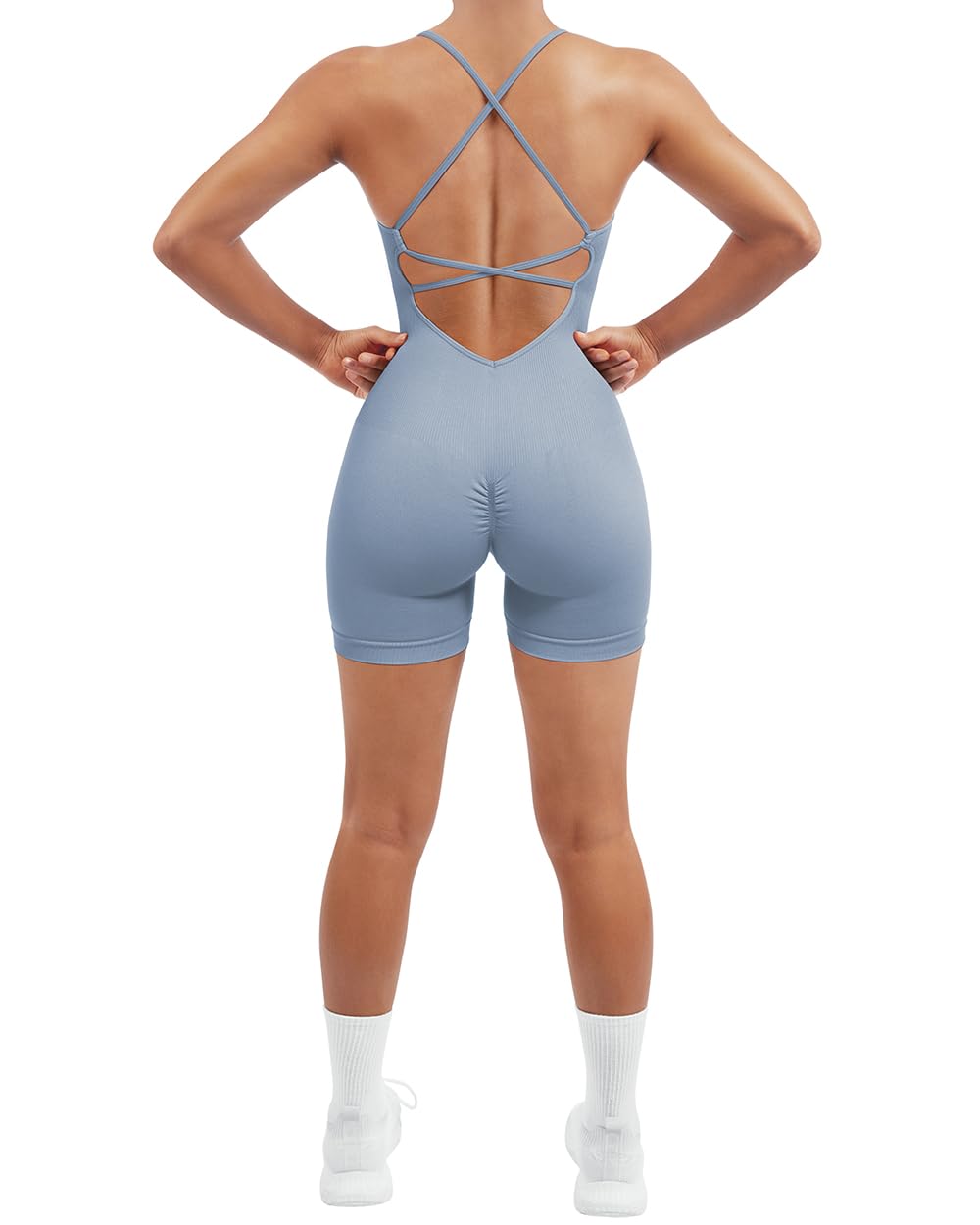 SUUKSESS Women Strappy Romper Seamless Jumpsuit Tummy Control Padded Sports Bra