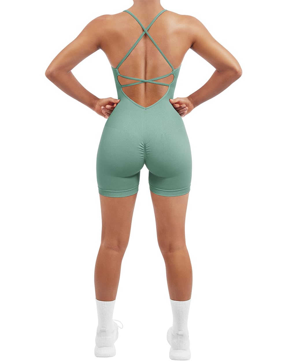 SUUKSESS Women Strappy Romper Seamless Jumpsuit Tummy Control Padded Sports Bra