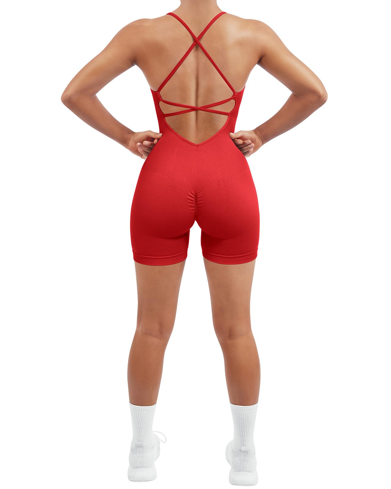 SUUKSESS Women Strappy Romper Seamless Jumpsuit Tummy Control Padded Sports Bra