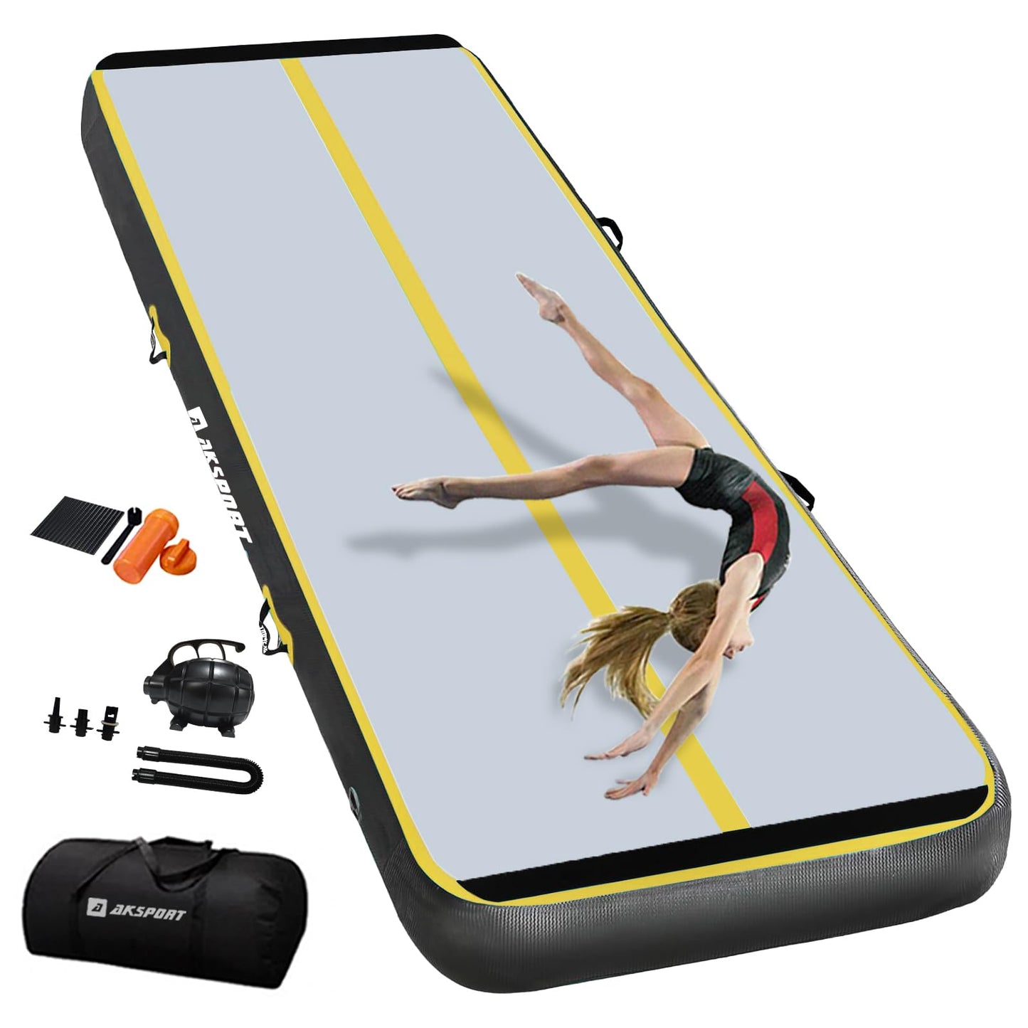 AKSPORT Gymnastics Air Mat Tumble Track Tumbling Mat Inflatable Floor Mats with Air Pump for Home Use/Tumble/Gym/Training/Cheerleading/Parkour/Beach/Park/Water