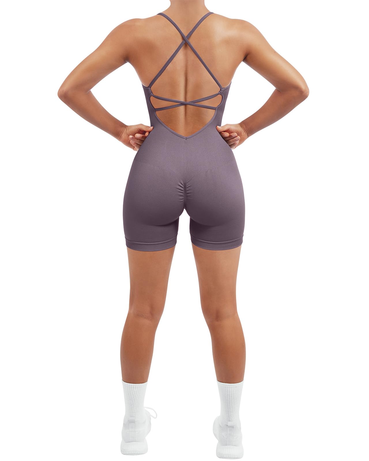 SUUKSESS Women Strappy Romper Seamless Jumpsuit Tummy Control Padded Sports Bra