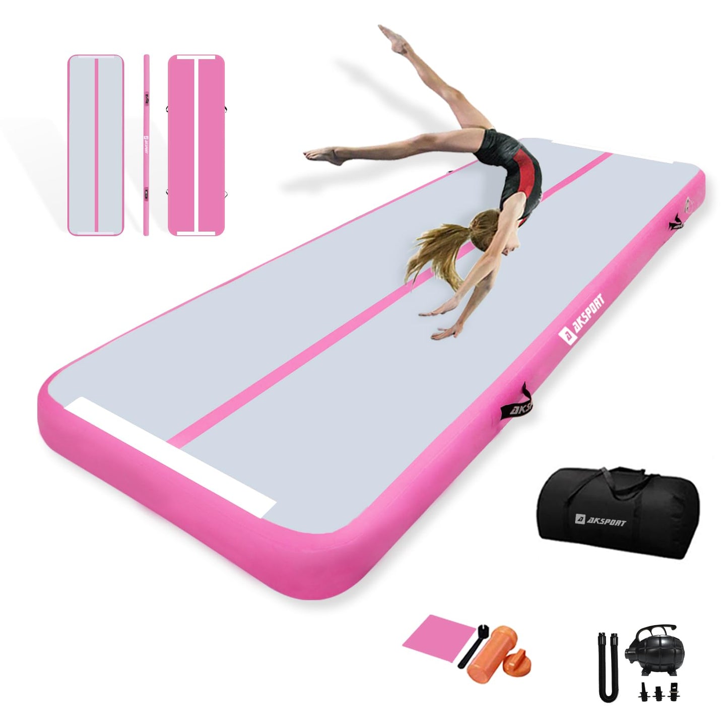 AKSPORT Gymnastics Air Mat Tumble Track Tumbling Mat Inflatable Floor Mats with Air Pump for Home Use/Tumble/Gym/Training/Cheerleading/Parkour/Beach/Park/Water