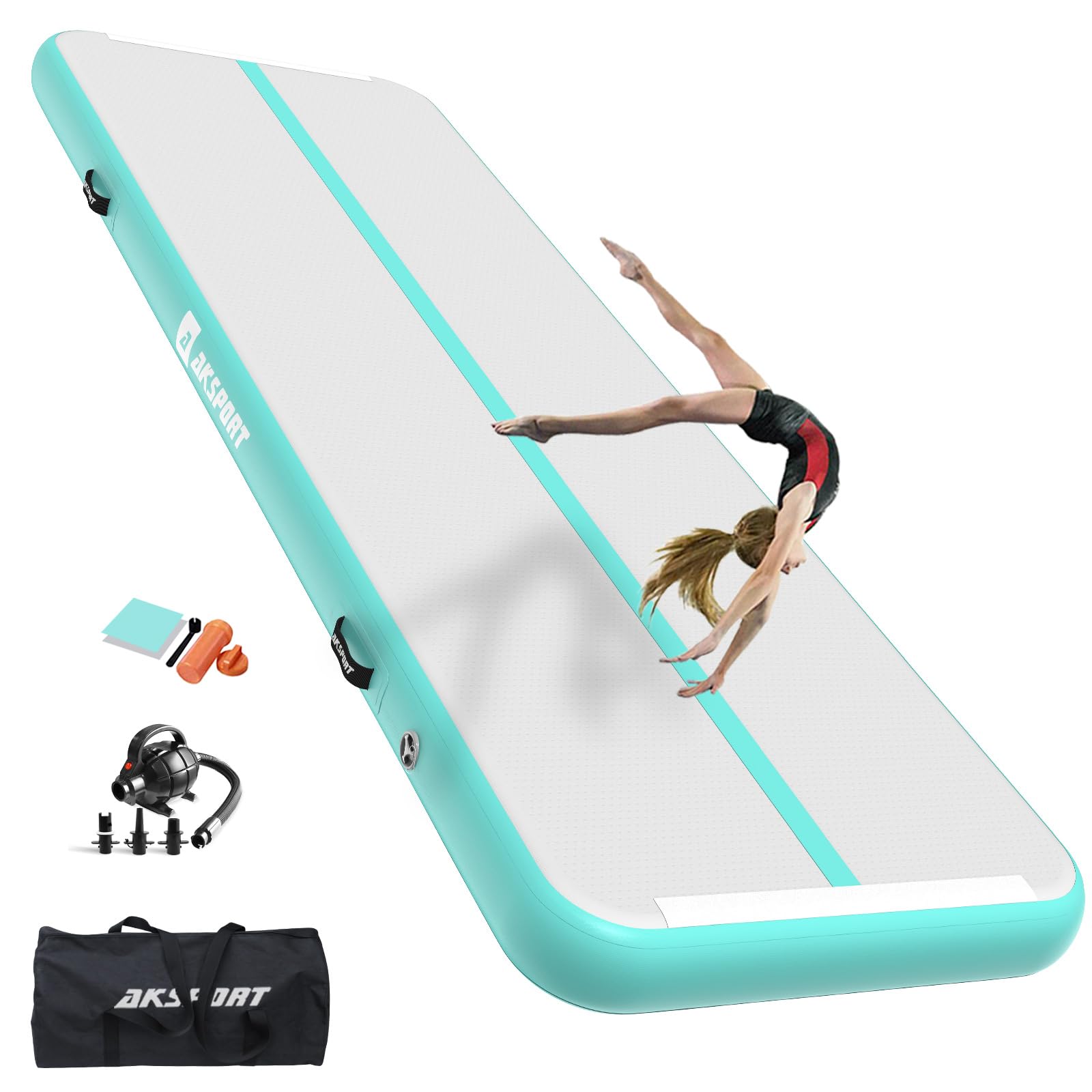 AKSPORT Gymnastics Air Mat Tumble Track Tumbling Mat Inflatable Floor Mats with Air Pump for Home Use/Tumble/Gym/Training/Cheerleading/Parkour/Beach/Park/Water