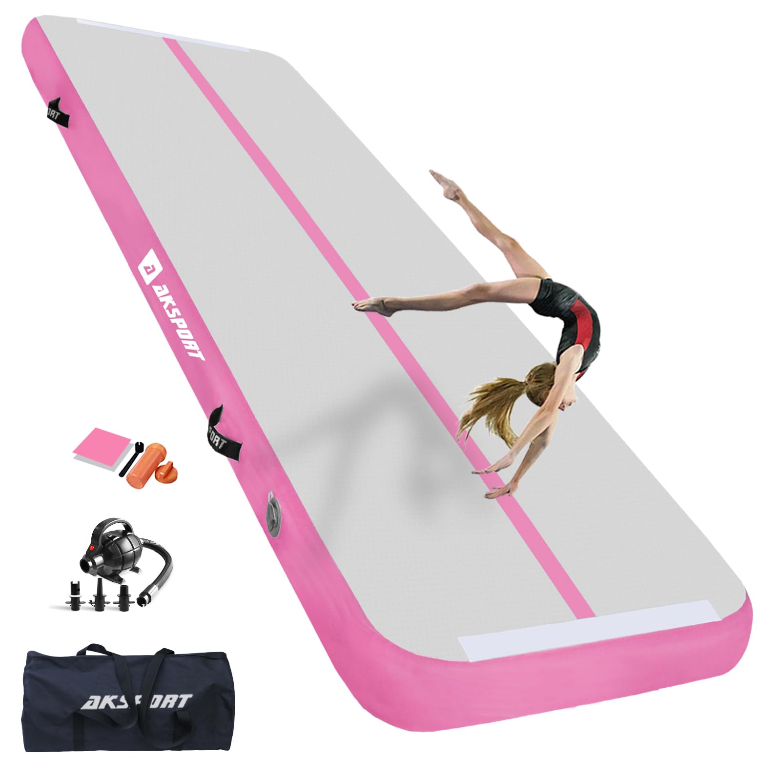 AKSPORT Gymnastics Air Mat Tumble Track Tumbling Mat Inflatable Floor Mats with Air Pump for Home Use/Tumble/Gym/Training/Cheerleading/Parkour/Beach/Park/Water